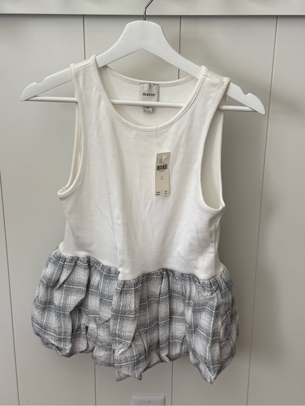 Maeve White Tank Top with Gray Plaid Bubble Skirt